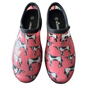 Sloggers Size 8 Pink And Black Cow Designs Waterproof Gardening Rain Shoes “USA”